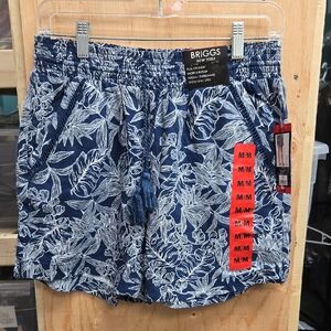 Briggs New York Size M Blue and White Floral Tropical Linen Blend Pull On Short